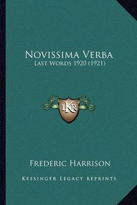 Cover image for Novissima Verba: Last Words 1920 (1921)