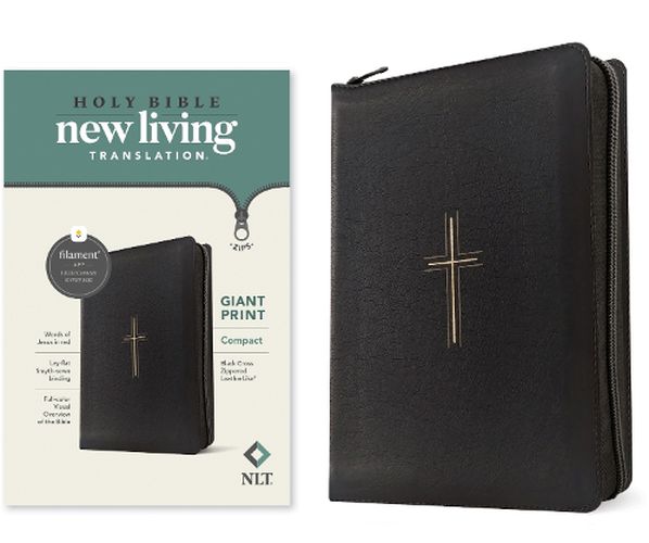 Cover image for NLT Compact Giant Print Zipper Bible, Filament-Enabled Edition (Leatherlike, Black Cross, Red Letter)