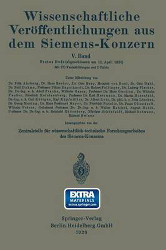 Wissenschaftliche Veroeffentlichungen Aus Dem Siemens-Konzern: Funfter Band 1926-1927