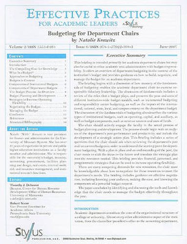 Cover image for Effective Practices for Academic Leaders: Budgeting for Department Chairs