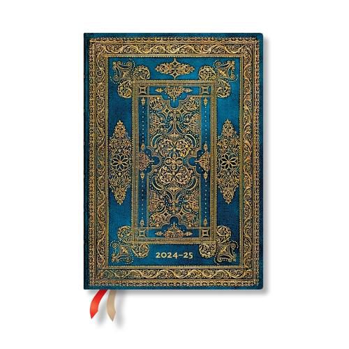 Paperblanks 2024-2025 Weekly Planner Blue Luxe Luxe Design 18-Month Flexis MIDI Horizontal Elastic Band 224 Pg 80 GSM