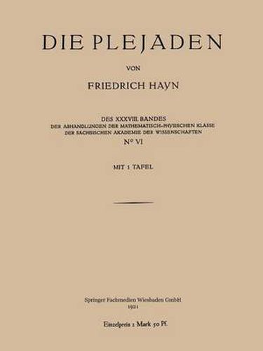 Cover image for Die Plejaden: Der Abhandlungen Der Mathematisch-Physischen Klasse Der Sachsischen Akademie Der Wissenschaften