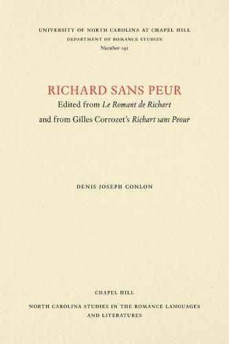 Cover image for Richard sans Peur: Edited from Le Romant de Richart and from Gilles Corrozet's Richart sans Paour