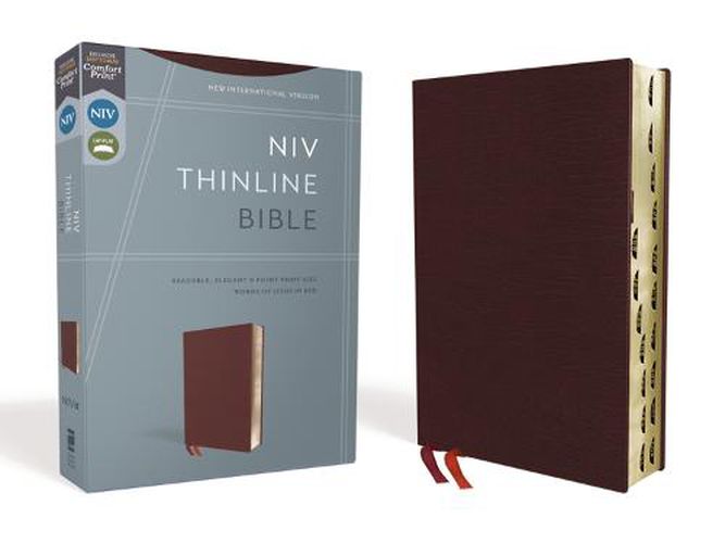 Cover image for NIV, Thinline Bible, Bonded Leather, Burgundy, Red Letter, Thumb Indexed, Comfort Print