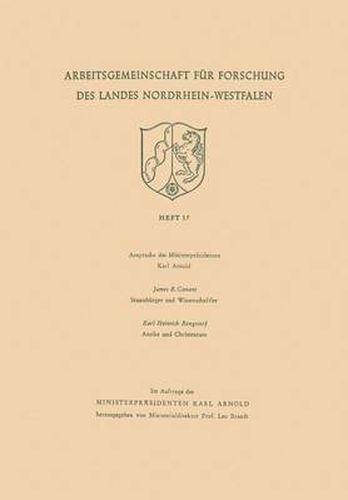 Cover image for Ansprache Des Ministerprasidenten. Staatsburger Und Wissenschaftler. Antike Und Christentum