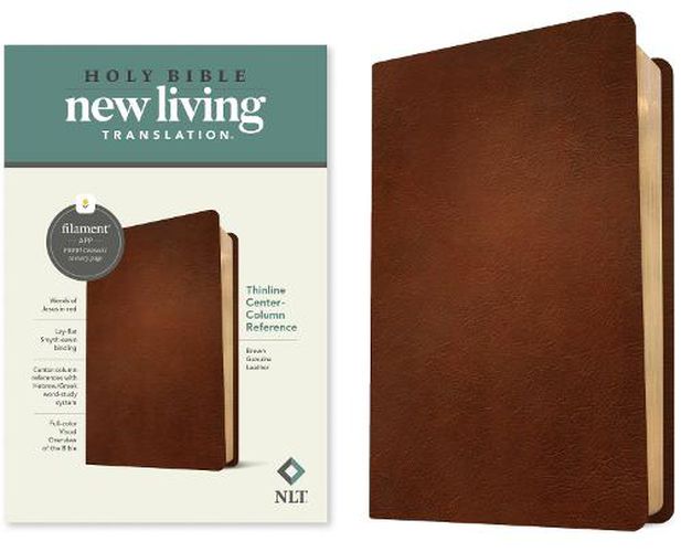 Cover image for NLT Thinline Center-Column Reference Bible, Filament-Enabled Edition (Genuine Leather, Brown, Red Letter)