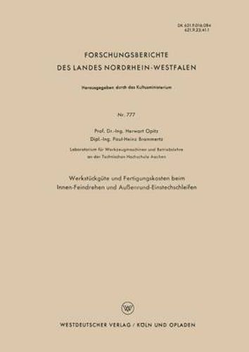 Cover image for Werkstuckgute Und Fertigungskosten Beim Innen-Feindrehen Und Aussenrund-Einstechschleifen