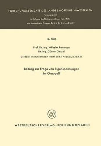 Cover image for Beitrag Zur Frage Von Eigenspannungen Im Grauguss
