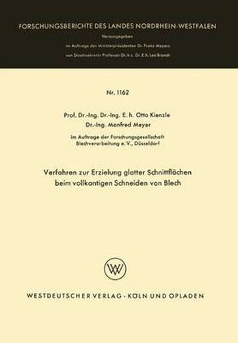 Cover image for Verfahren Zur Erzielung Glatter Schnittflachen Beim Vollkantigen Schneiden Von Blech