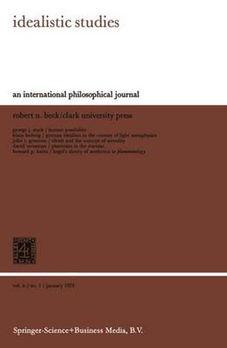 Cover image for Idealistic Studies: An International Philosophical Journal