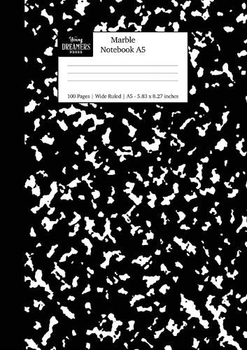 Cover image for Marble Notebook A5: Black Marble Wide Rule Journal
