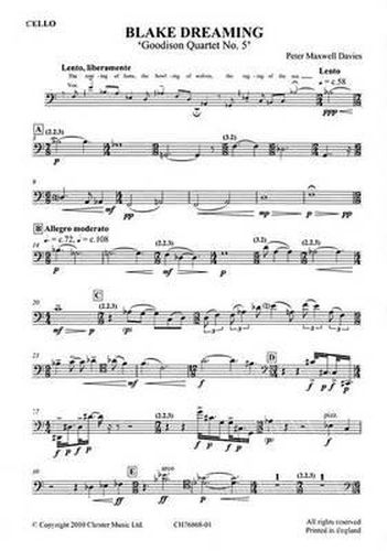 Cover image for Blake Dreaming 'Goodison Quartet No.5' (Parts)