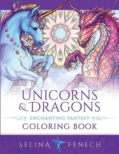 Cover image for Unicorns and Dragons - Enchanting Fantasy Coloring Book