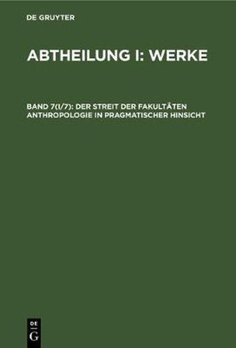 Cover image for Der Streit Der Fakultaten Anthropologie in Pragmatischer Hinsicht