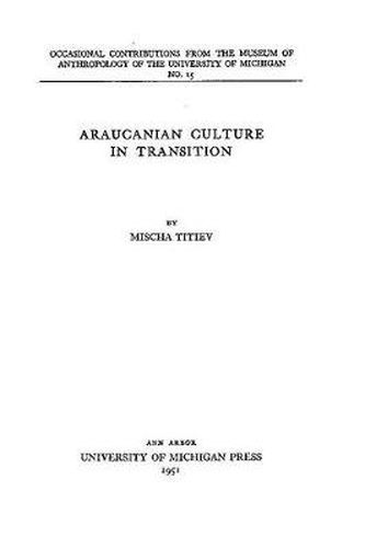 Cover image for Araucanian Culture in Transition