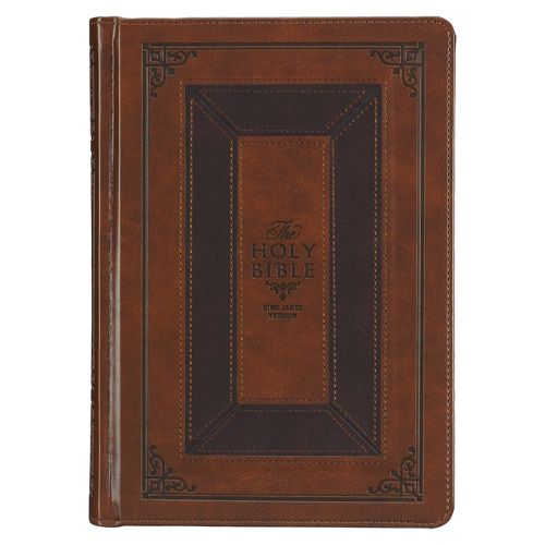 Cover image for KJV Study Bible, Standard King James Version Holy Bible, Thumb Tabs, Ribbons, Faux Leather, Toffee/Burgundy Debossed