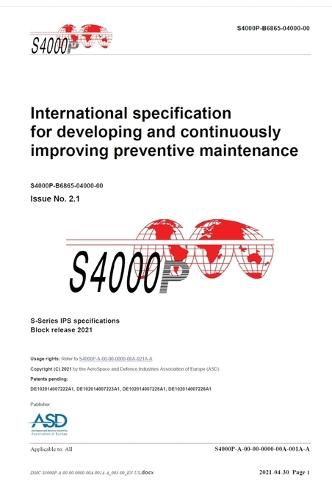 Cover image for S4000P, International specification for developing and continuously improving preventive maintenance, Issue 2.1