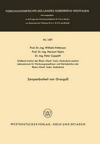 Cover image for Zerspanbarkeit Von Grauguss