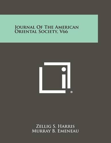 Cover image for Journal of the American Oriental Society, V66