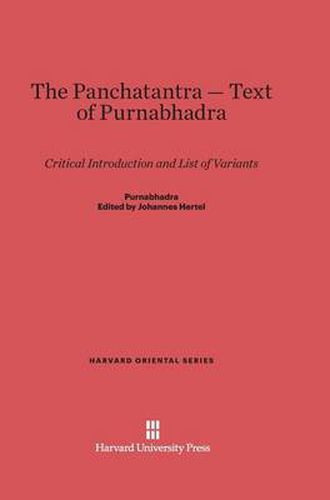 The Panchatantra-Text of Purnabhadra