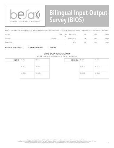 Cover image for Bilingual English-Spanish Assessment (TM) (BESA (TM)): Bilingual Input-Output Surveys (BIOS)