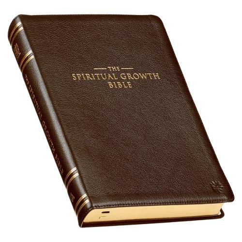 Cover image for The Spiritual Growth Bible, Study Bible, NLT - New Living Translation Holy Bible, Premium Full Grain Leather, Tan