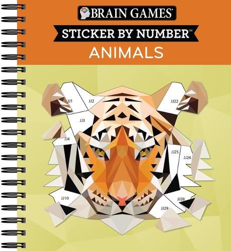 Cover image for Brain Games - Sticker by Number: Animals - 2 Books in 1 (42 Images to Sticker)