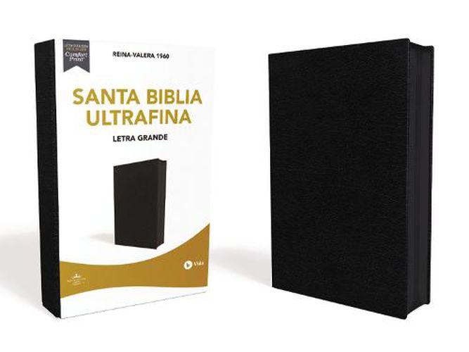 Cover image for Reina Valera 1960 Santa Biblia Ultrafina Letra Grande, Piel Fabricada, Negro, Con Cierre, Interior a DOS Colores