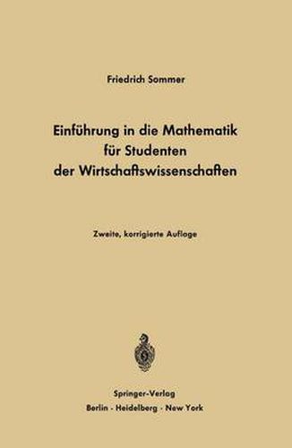 Cover image for Einfuhrung in die Mathematik fur Studenten der Wirtschaftswissenschaften