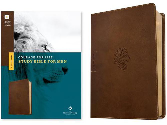 Cover image for NLT Courage for Life Study Bible for Men (Leatherlike, Rustic Brown Lion, Filament Enabled)