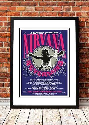 Cover image for Nirvana Nevermind Australian Tour Poster 1992 Framed - 320mm x 232mm