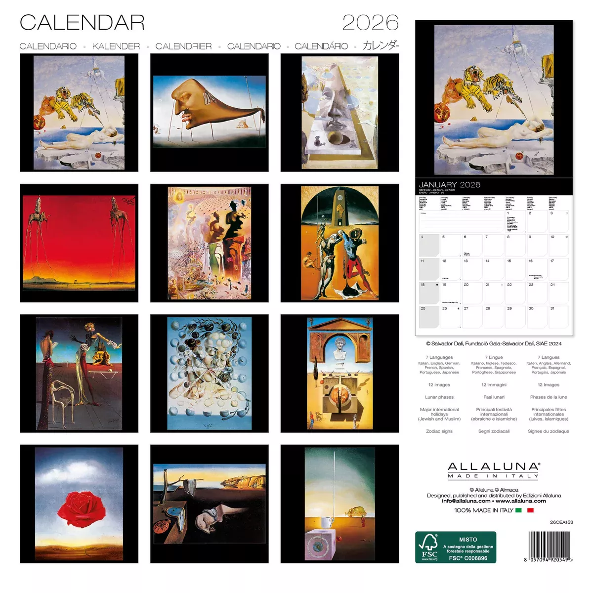 Dali 30x30 Wall Calendar 2026