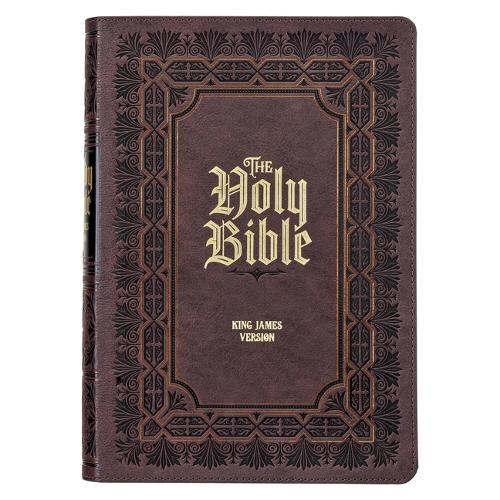 Cover image for KJV Study Bible, Large Print King James Version Holy Bible, Thumb Tabs, Ribbons, Faux Leather Dark Brown Debossed