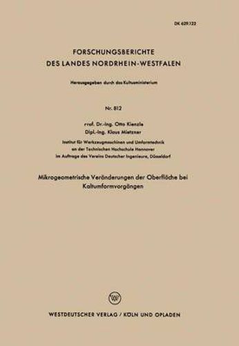 Cover image for Mikrogeometrische Veranderungen Der Oberflache Bei Kaltumformvorgangen