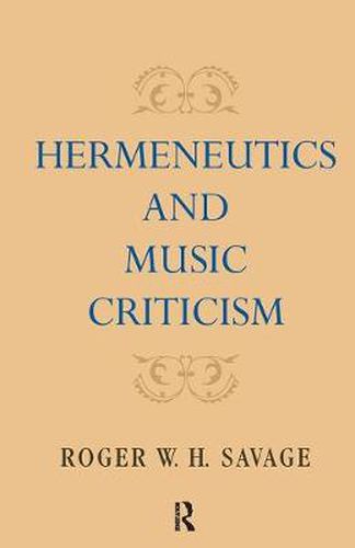 Cover image for Hermeneutics and Music Criticism