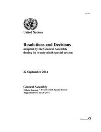 Cover image for Resolutions and decisions adopted by the General Assembly during its twenty-ninth special session: 22 September 2014