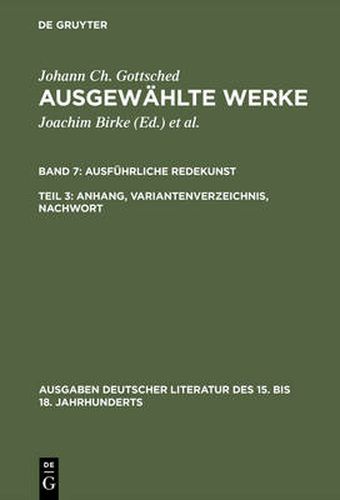 Cover image for Ausfuhrliche Redekunst. Anhang, Variantenverzeichnis, Nachwort