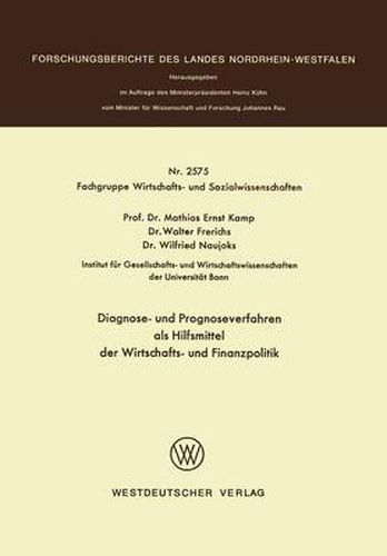 Cover image for Diagnose- Und Prognoseverfahren ALS Hilfsmittel Der Wirtschafts- Und Finanzpolitik
