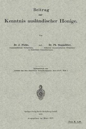 Cover image for Beitrag Zur Kenntnis Auslandischer Honige