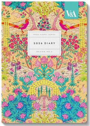 Cover image for V&A Museum 2026 A5 Diary - Neon Floral Series 'Ornate Garden'