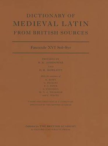 Cover image for Dictionary of Medieval Latin from British Sources: Fascicule XVI Sol-Syr