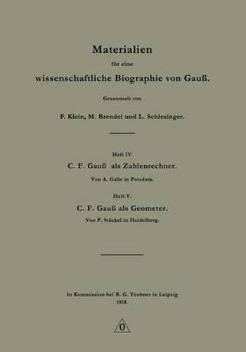 Cover image for Materialien Fur Eine Wissenschaftliche Biographie Von Gauss