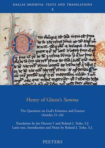 Cover image for Henry of Ghent's  Summa: The Questions on God's Existence and Essence (Articles 21-24)