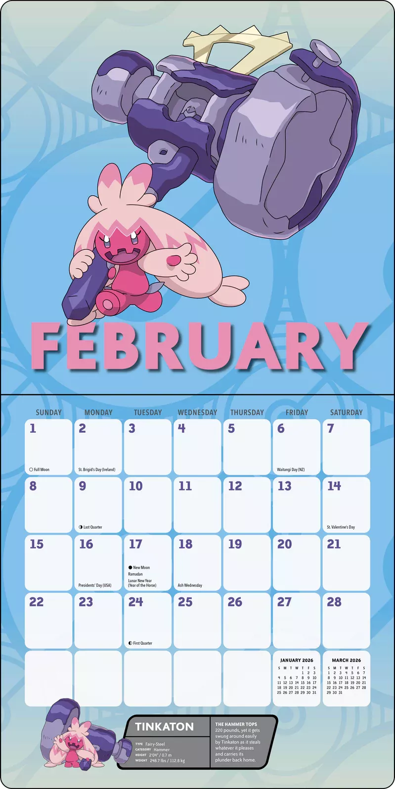 Pokemon 2026 Wall Calendar