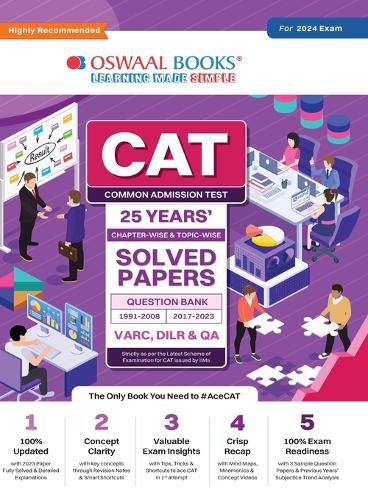Cover image for Oswaal CAT 25 YEARS Chapter-wise & Topic-wise Solved Papers (VARC, DILR & QA) (1991-2008 & 2017-2023) for 2024 Exam