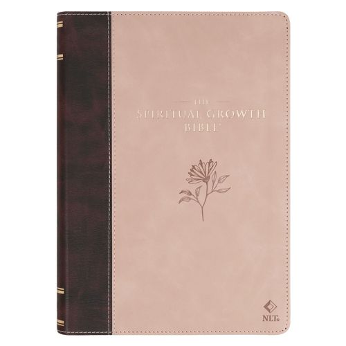 Cover image for The Spiritual Growth Bible, Study Bible, NLT - New Living Translation Holy Bible, Vegan Leather, Brown/Pink Two-Tone