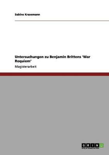 Cover image for Untersuchungen zu Benjamin Brittens 'War Requiem