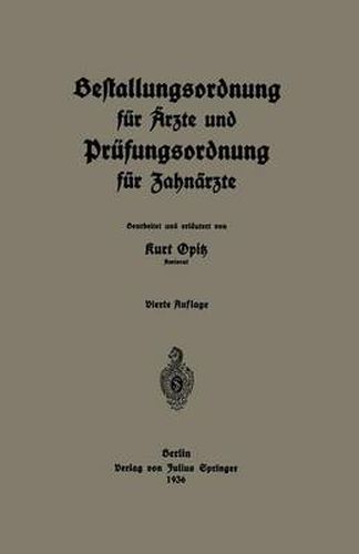 Cover image for Bestallungsordnung Fur AErzte Und Prufungsordnung Fur Zahnarzte