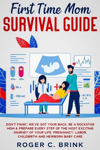 Cover image for First Time Mom Survival Guide: Don't Panic! We've Got Your Back. Be a Rockstar Mom & Prepare Every Step of The Most Exciting Journey of Your Life. Pregnancy, Labor, Childbirth and Newborn Baby Care