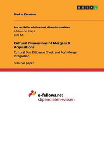 Cover image for Cultural Dimensions of Mergers & Acquisitions: Cultural Due Diligence Check and Post-Merger Integration